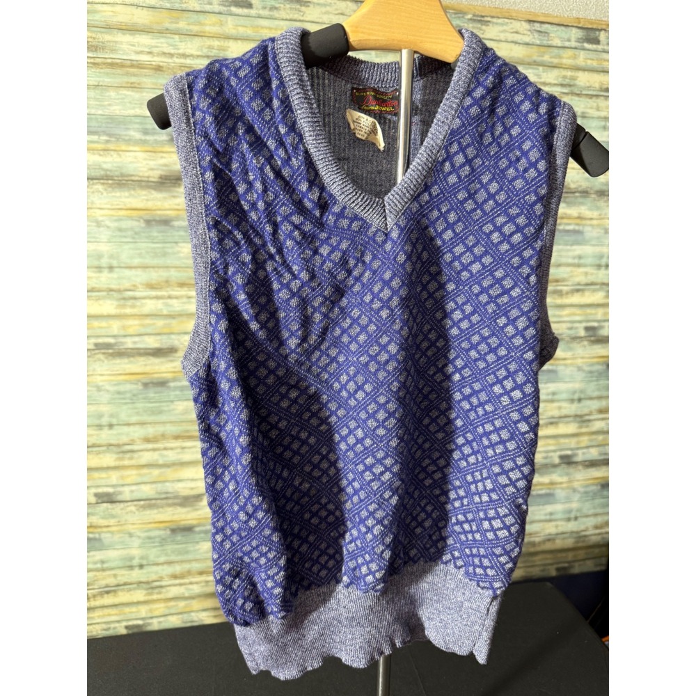Dunbarton from Jewel Sweater Vest Medium Blue Excellent Vintage V-Neck Geometric